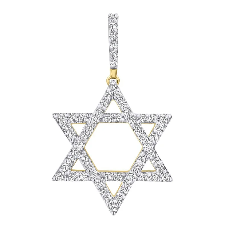 bohemian crest peak necklace-10KT Yellow Gold 3/4 CTW Diamond 33X19MM Star Of David Charm. Chain not Included