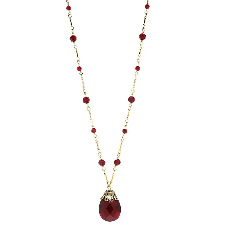 artisan-crafted rose necklace-1928 Jewelry Large Red Briolette Pendant Necklace 15"