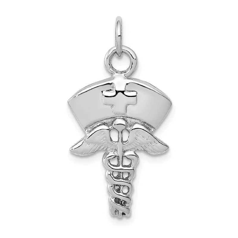 nature-themed apex ridge necklace-14KT White Gold 30X12MM Vocational Nurse Symbol Pendant. Chain Not Included