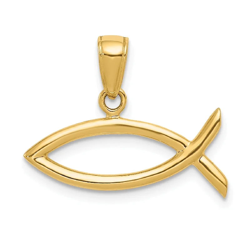 inscribed heritage chain necklace-14KT Yellow Gold 16X22MM Ichthus Fish Pendant-Chain Not Included