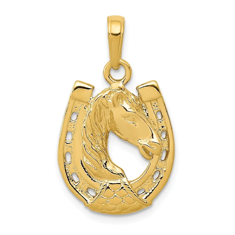 adjustable cedar ridge necklace-14KT Yellow Gold 20X10MM Horse Head in Horseshoe Pendant. Chain Not Included