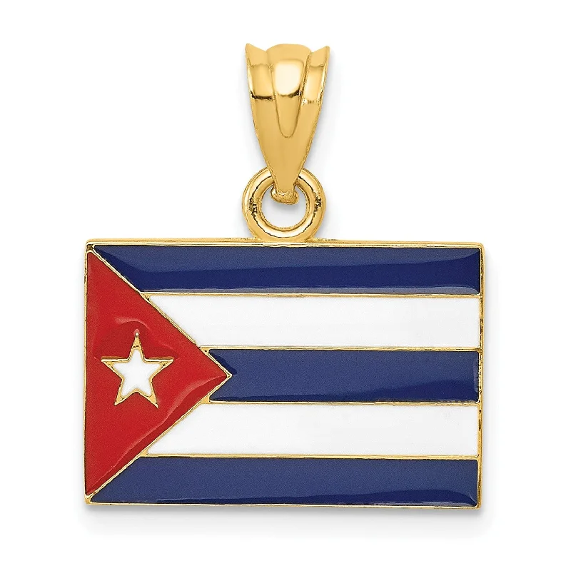 bold ruby peak ridge necklace-14KT Yellow Gold 21X18MM Enamel Cuba Flag Pendant. Chain Not Included