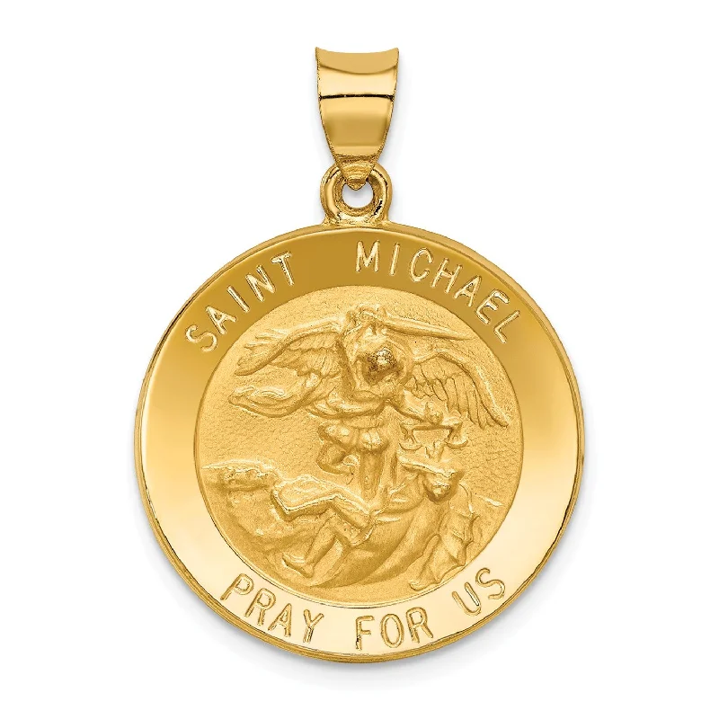 floral inset sapphire necklace-14KT Yellow Gold 32X22MM Medal Saint Michael Pendant. Chain Not Included