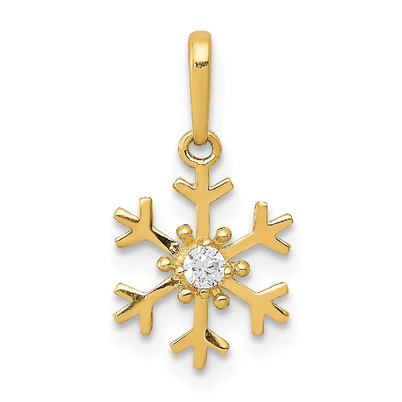 adjustable ridge peak necklace-14KT Yellow Gold Cubic Zirconia 15X8MM Snowflake Pendant. Chain Not Included