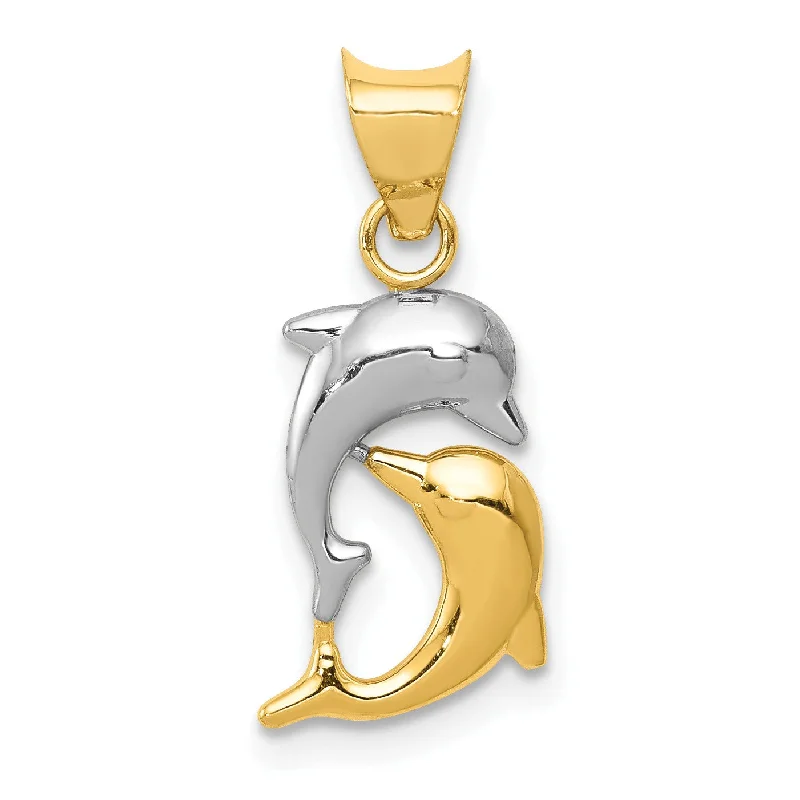 floral eternity amethyst necklace-14KT Yellow Gold With Rhodium Plating Diamond-cut Dolphin Pendant. Chain Not Included