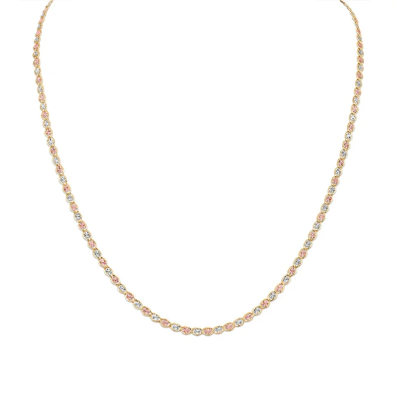 boho-inspired amber necklace-18-inch 2.7MM Heart Valentino Chain in 10K Tricolor Gold