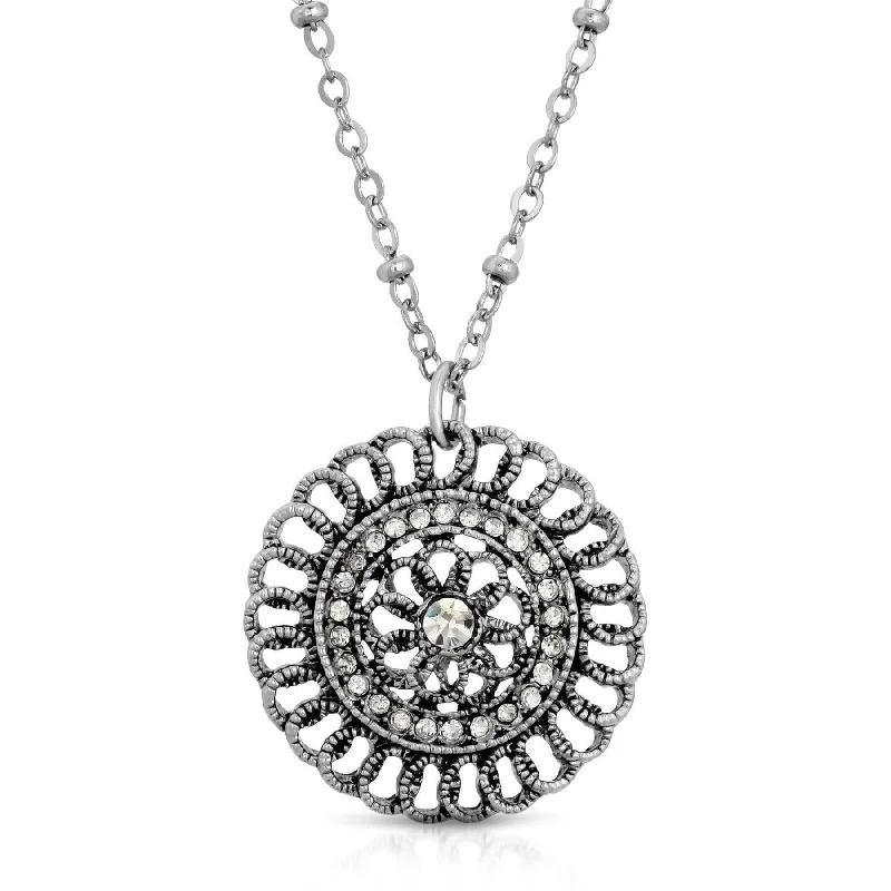 polished gold arc necklace-1928 Jewelry Clear Crystal Round Flower Pendant Necklace 16" + 3" Extender