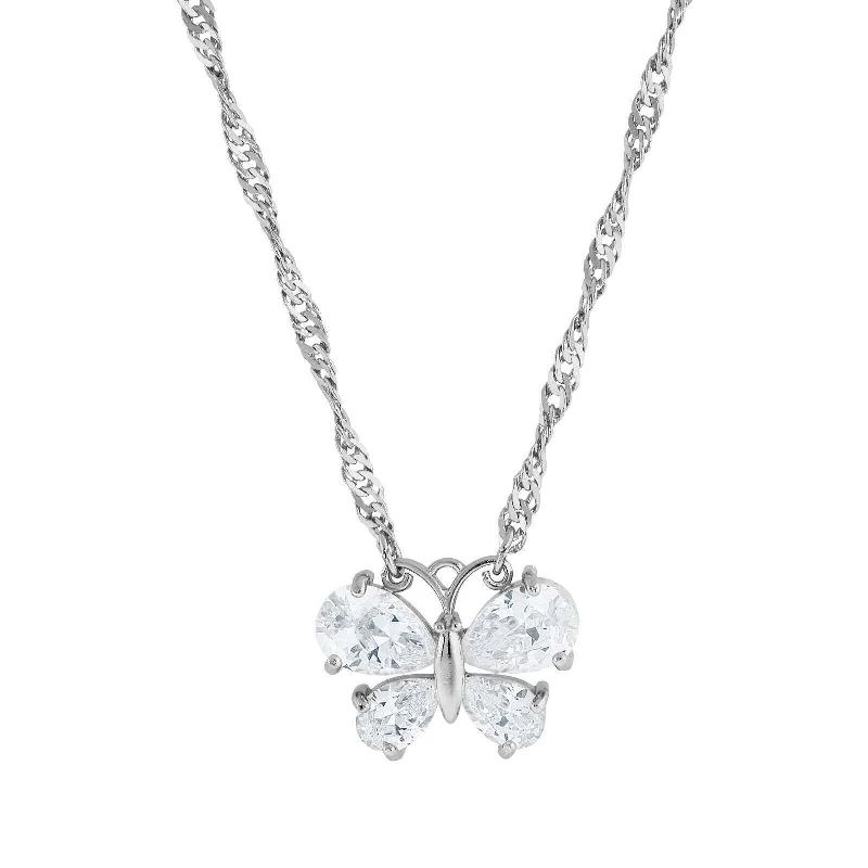 modern sleek summit crest necklace-1928 Jewelry Cubic Zirconia Butterfly Pendant Necklace 16" + 3" Extender