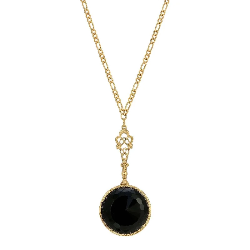 bold amethyst peak ridge necklace-1928 Jewelry Deco Black Faceted Stone Pendant Necklace 28"