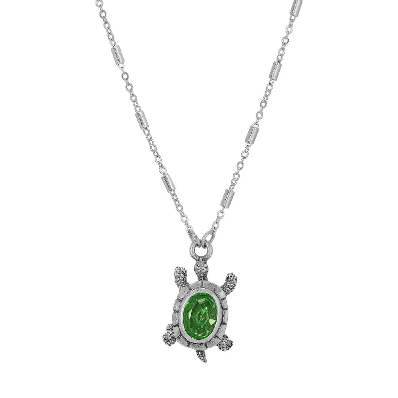 bohemian crest peak necklace-1928 Jewelry Green Crystal Turtle Pendant Necklace 18"