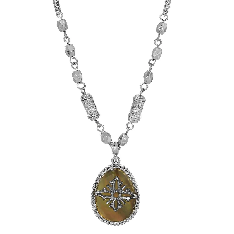 modern nebula diamond necklace-1928 Jewelry Mother Of Pearl Teardrop Pendant Necklace 16" + 3" Extender