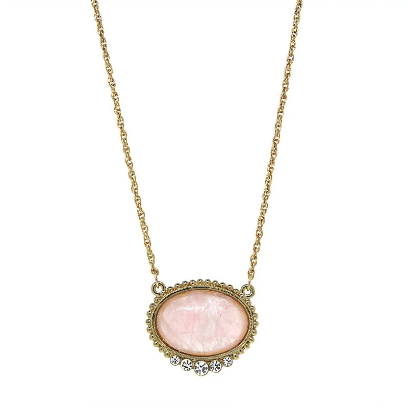 artisan-crafted gold necklace-1928 Jewelry Pink Moonstone Crystal Accent Pendant Necklace 16" + 3" Extender