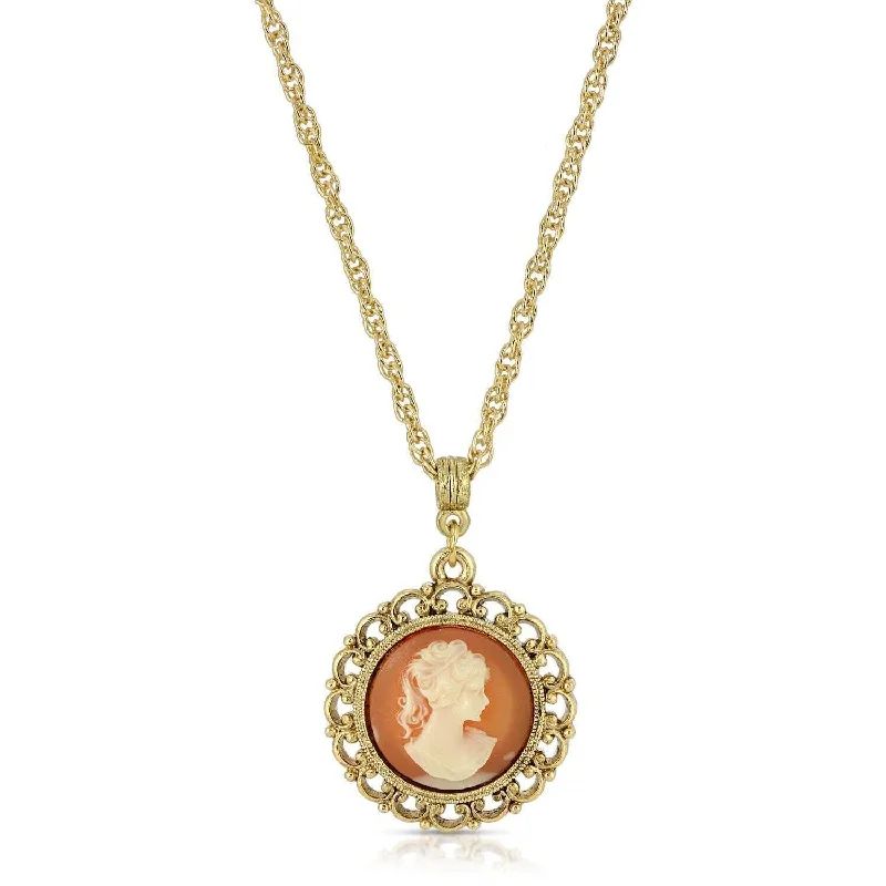 vintage-inspired opal necklace-1928 Jewelry Round Cameo Pendant Necklace 18"