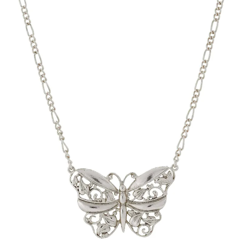 modern tiered turquoise necklace-1928 Jewelry Classic Filigree Butterfly Pendant Necklace 16" + 3" Extender