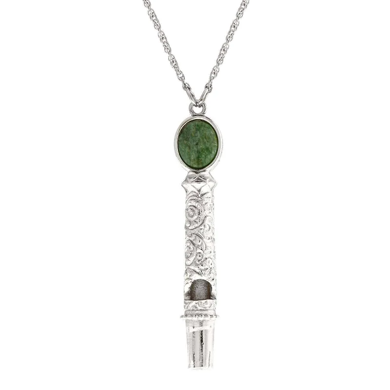 polished rose arc necklace-1928 Jewelry Oval Jade Filigree Whistle Pendant Necklace 30"