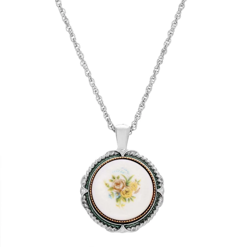 bohemian summit crest necklace-1928 Jewelry Round Floral Stone Pendant Necklace 18"