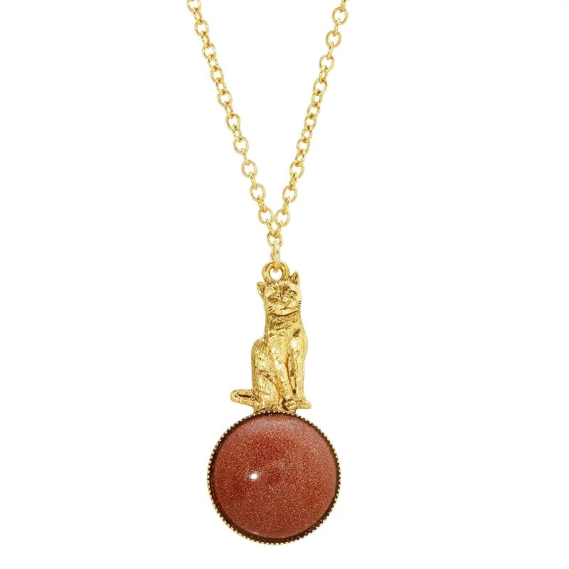 minimalist crest peak necklace-1928 Jewelry Sitting Cat On Round Gemstone Pendant Necklace 28"