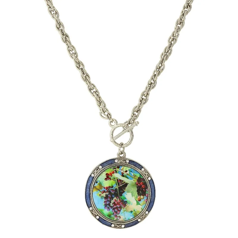 distressed rose layered necklace-1928 Jewelry Winery Enamel Multi-Color Grapes Decal Large Pendant Toggle Necklace 26"