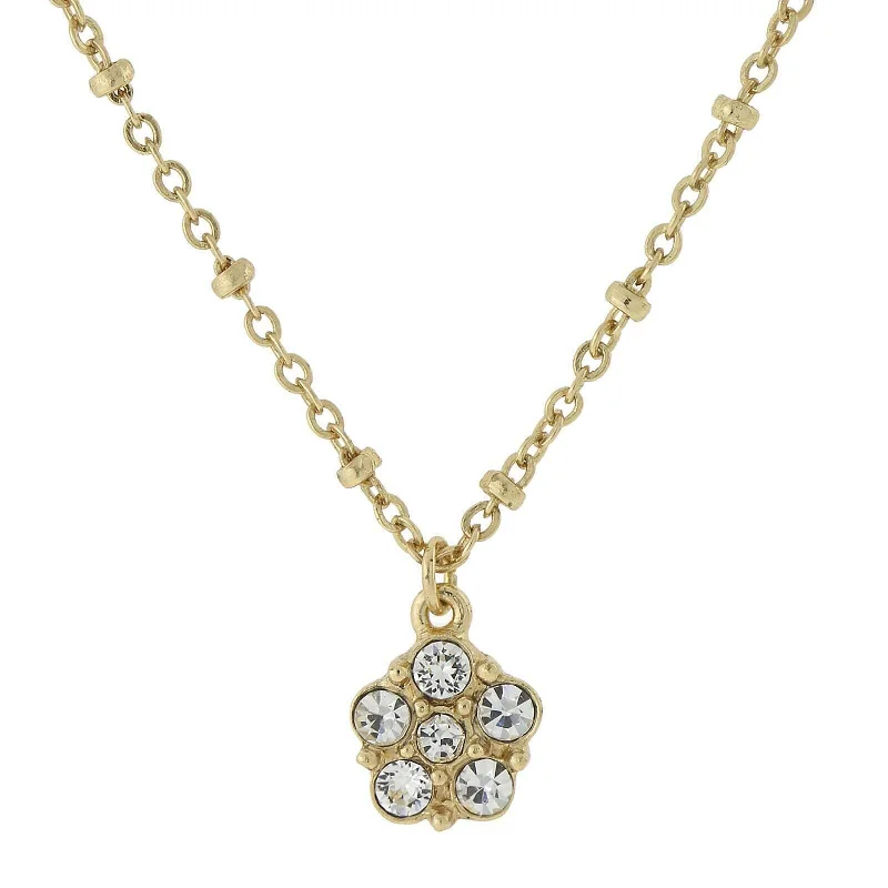 polished rose tier necklace-2028 Jewelry Clear Crystal Petite Flower Pendant Necklace 16" + 3" Extender