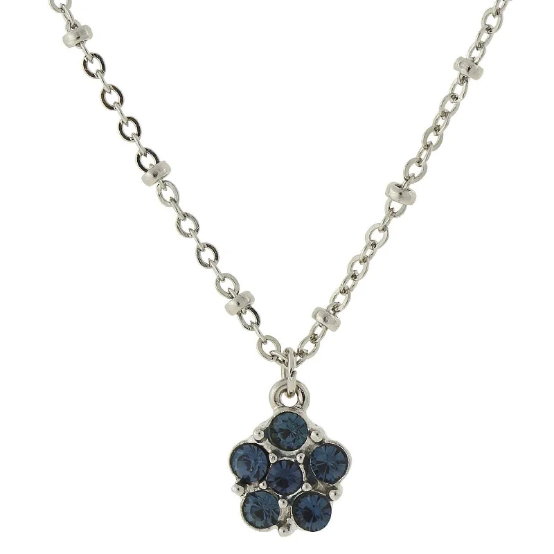 vintage-style sapphire necklace-2028 Jewelry Petite Sweet Flower Crystal Pendant Necklace 16"