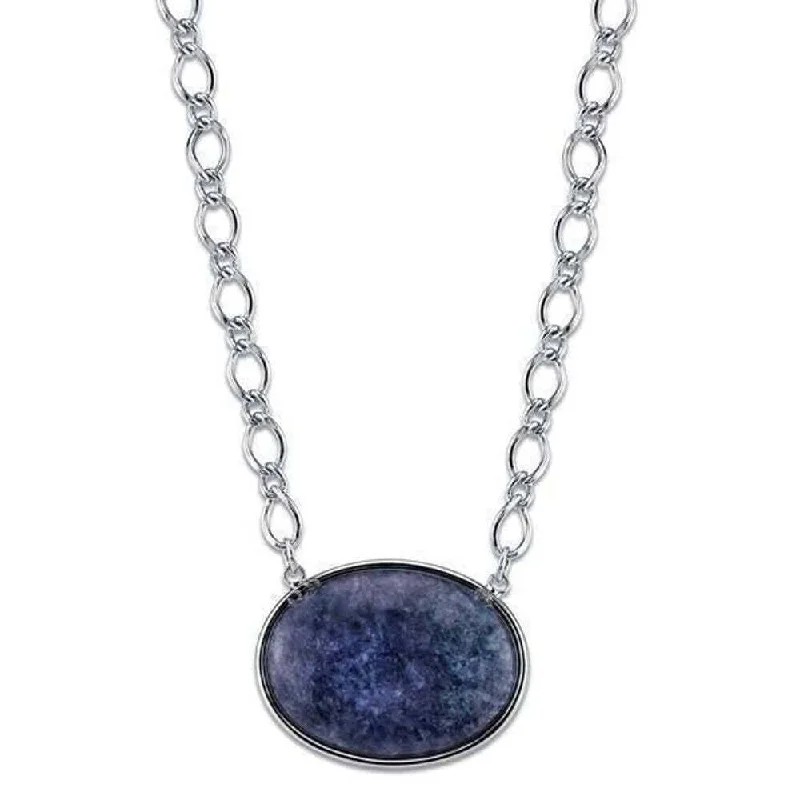 raw aventurine accent necklace-2028 Jewelry Blue Sodalite Gemstone Oval Stone Pendant Necklace 16" + 3" Extender