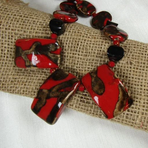 vintage-inspired ruby necklace-Fair Trade Kazuri Bead Necklace in Red, Brown & Black