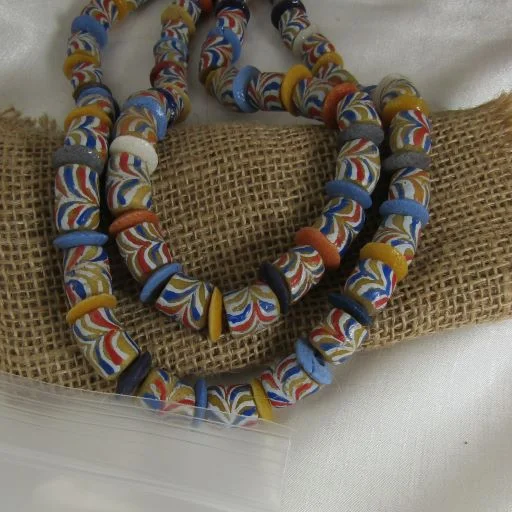 modern sleek crest ridge necklace-Double Strand African Trade Bead Statement Necklace