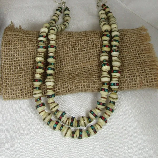 modern sculpted chain necklace-Beige African Trade Bead Necklace Double Strand