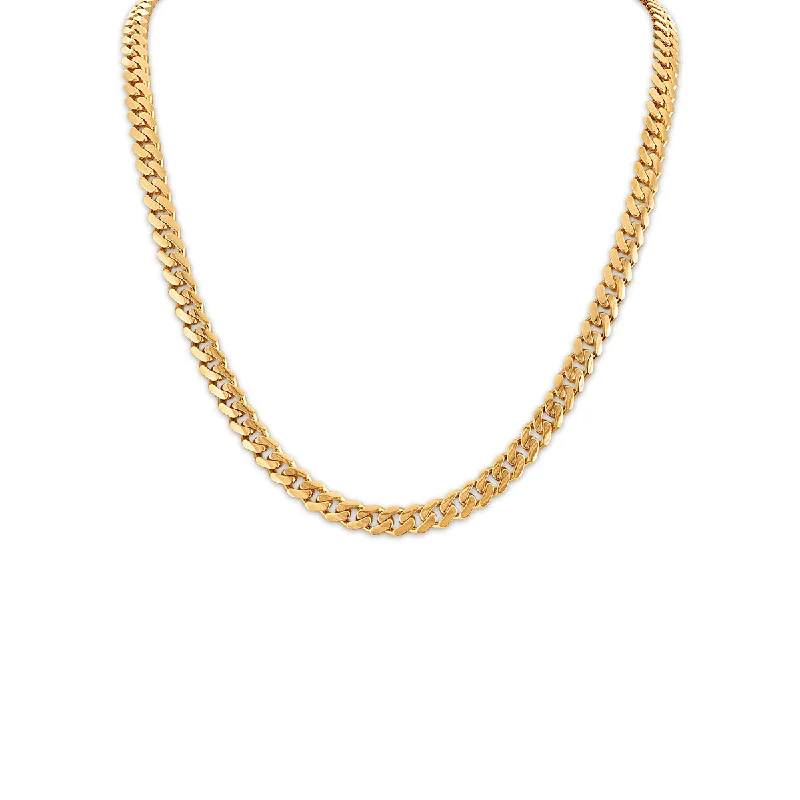 vintage-style emerald necklace-22-inch Semi-Solid Miami Monaco Chain in 10K Yellow Gold