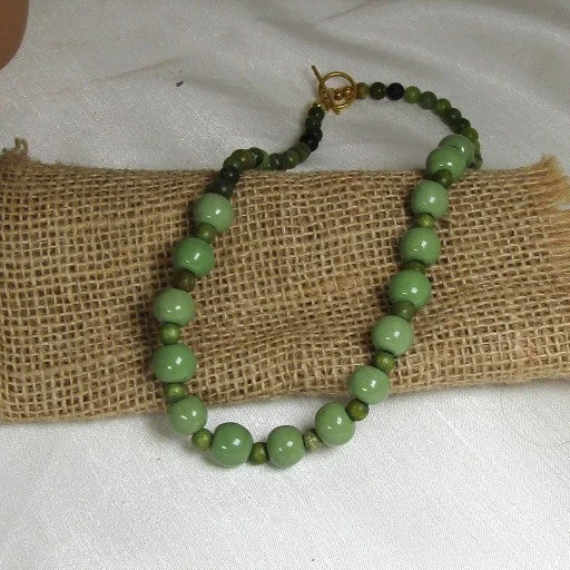 vintage-style carnelian necklace-Fair Trade Green Beaded Necklace Kazuri