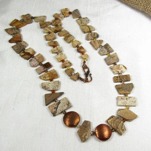 dazzling trillion-cut pendant necklace-Jasper Gemstone & Copper Necklace