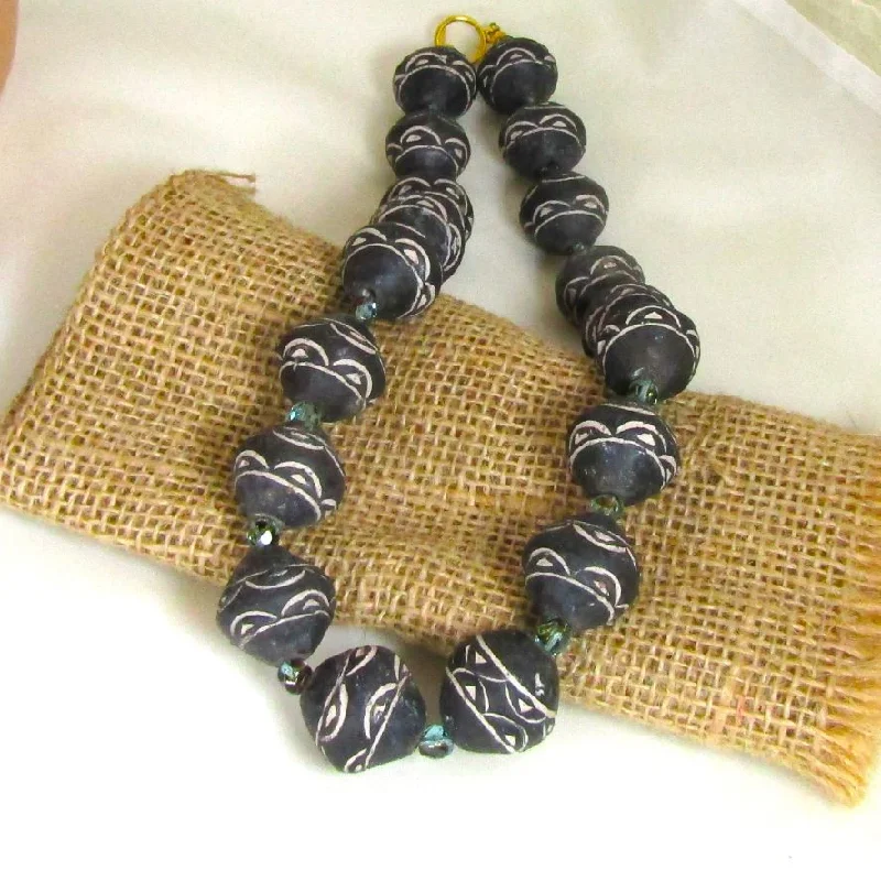 gothic-inspired tiger claw necklace-Black Tribal Bi-cone Necklace