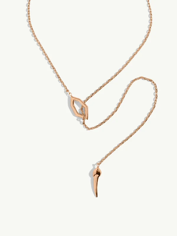 inscribed eternity chain necklace-Amanti Lariat Horn Talisman Lariat Necklace In 18K Rose Gold