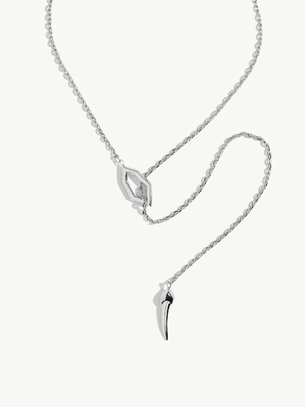 inscribed forever chain necklace-Amanti Lariat Horn Talisman Lariat Necklace In 18K White Gold