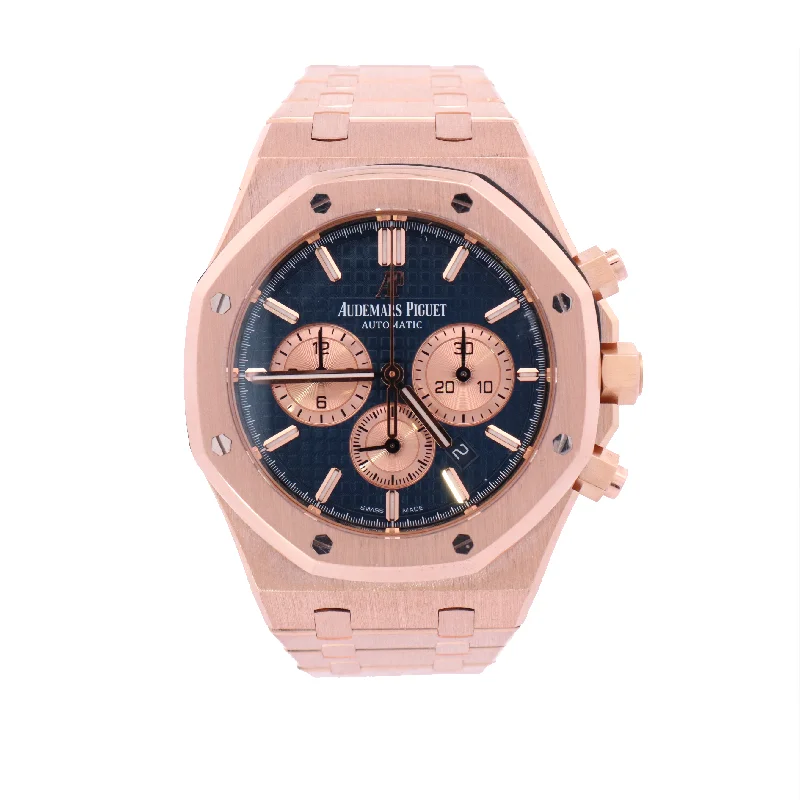 adjustable twig ridge necklace-Audemars Piguet Royal Oak Rose Gold 41mm Blue Chronograph Dial Watch | Ref# 26331OR.OO.1220OR.01