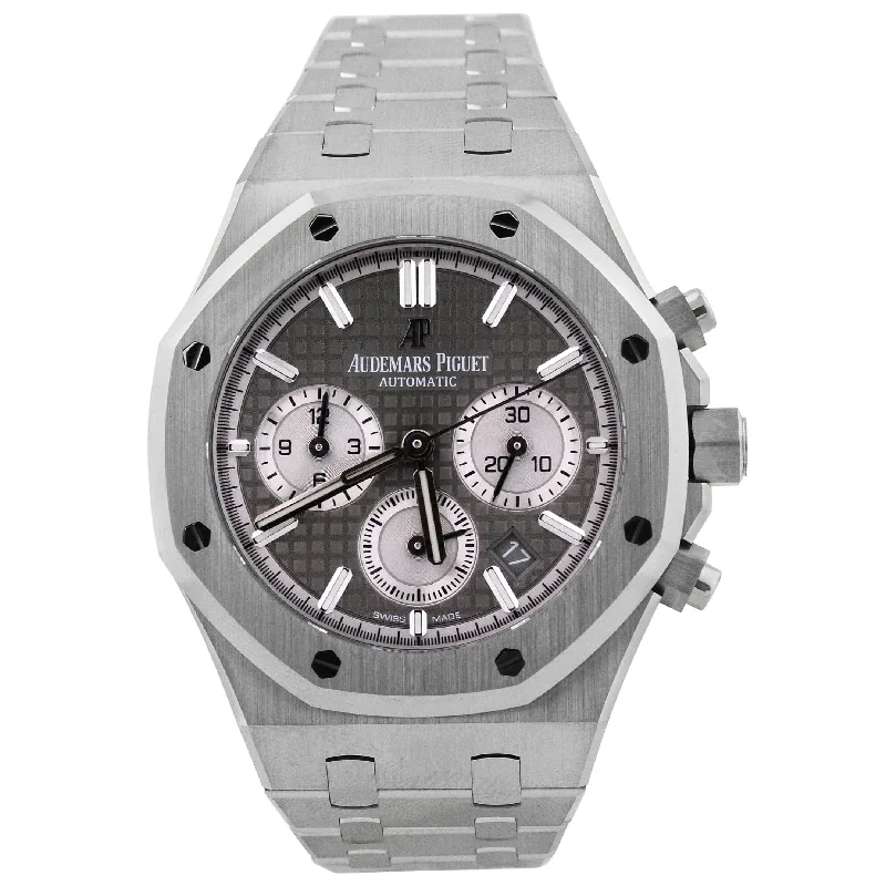 polished gold tier necklace-Audemars Piguet Royal Oak Stainless Steel 38mm Silver Chronograph Dial Watch Reference#:  26315ST.OO.1256ST.02