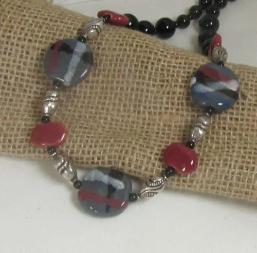 rustic topaz beaded necklace-Black Grey & Peony Kazuri Fair Trade Necklace