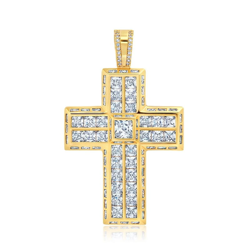 dazzling trillion-cut pendant necklace-Crislu 18KT Gold Plated Sterling Silver Cubic Zirconia Cross Charm. Chain not Included