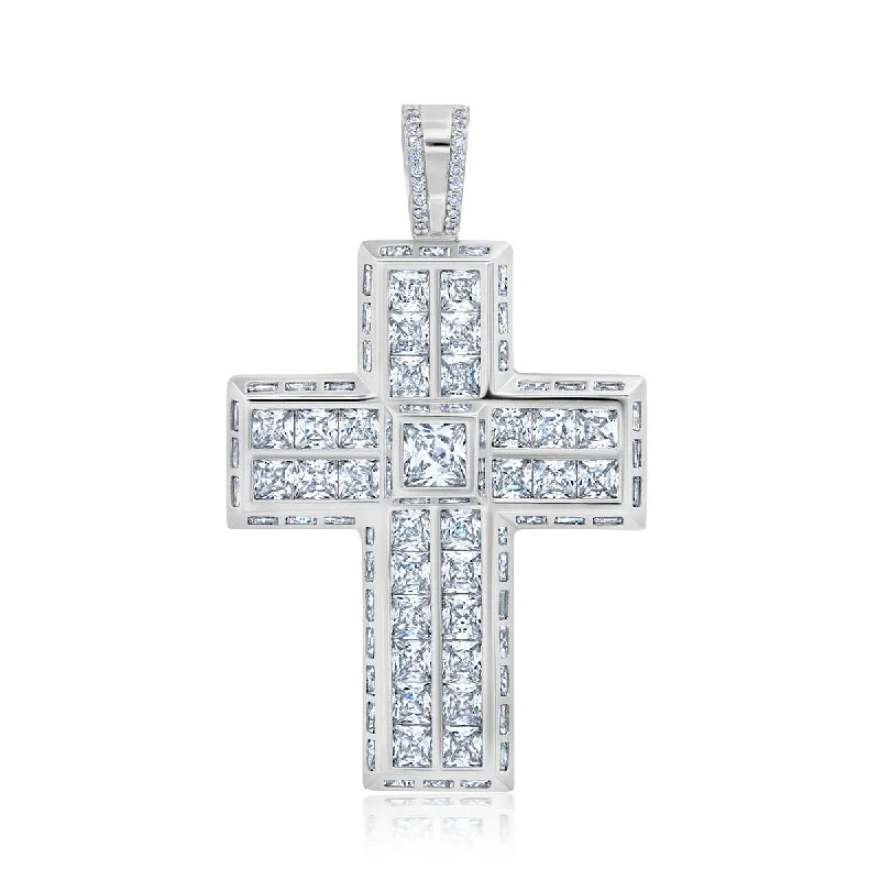 inscribed legacy chain necklace-Crislu Platinum Plated Sterling Silver Cubic Zirconia Cross Charm. Chain not Included