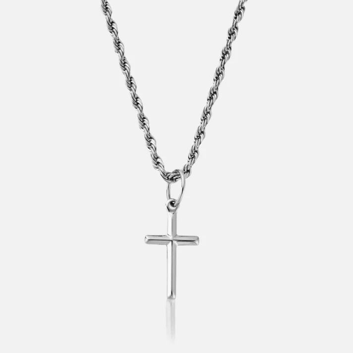 gothic-inspired scorpion tail necklace-"CROSS" PENDANT - WHITE GOLD