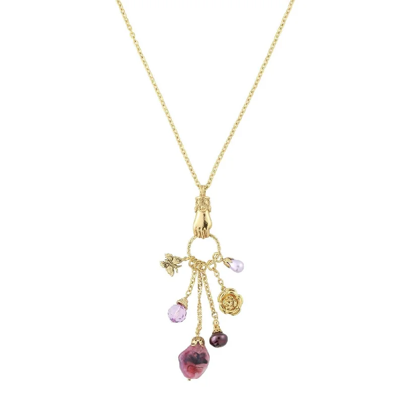 modern sleek apex peak necklace-1928 Jewelry Amethyst Color Multi Charm Hand Pendant Necklace 30"