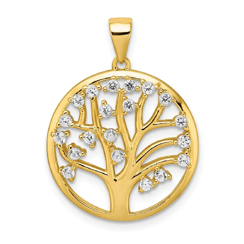 polished rose arc necklace-Goldtone Sterling Silver White Sapphire 28X21MM Tree of Life Pendant. Chain Not Included