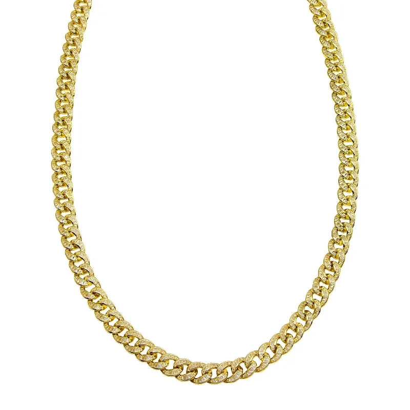 floral-inspired agate necklace-Luxe Layers 14KT Yellow Gold Plated Sterling Silver Baguette Cubic Zirconia 24-inch 10.3MM Curb Chain