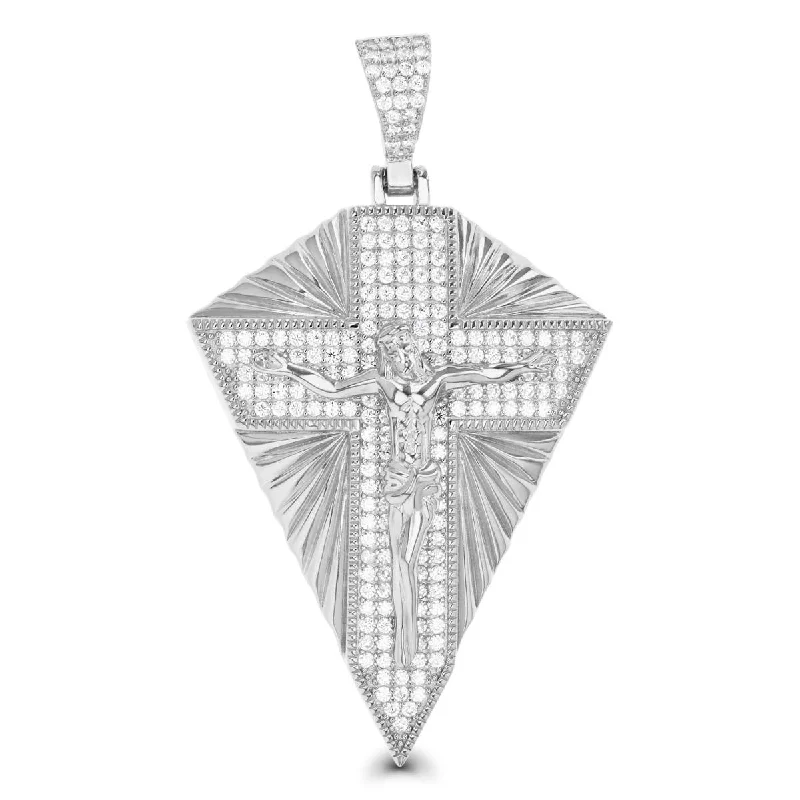 bold hexagonal opal necklace-Luxe Layers Sterling Silver Cubic Zirconia 59X34MM Crucifix Cross Pendant. Chain Not Included