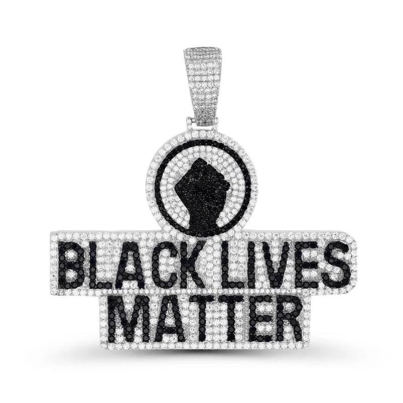 distressed rose layered necklace-Luxe Layers Sterling Silver Cubic Zirconia 64X65MM Black Lives Matter Pendant. Chain Not Included