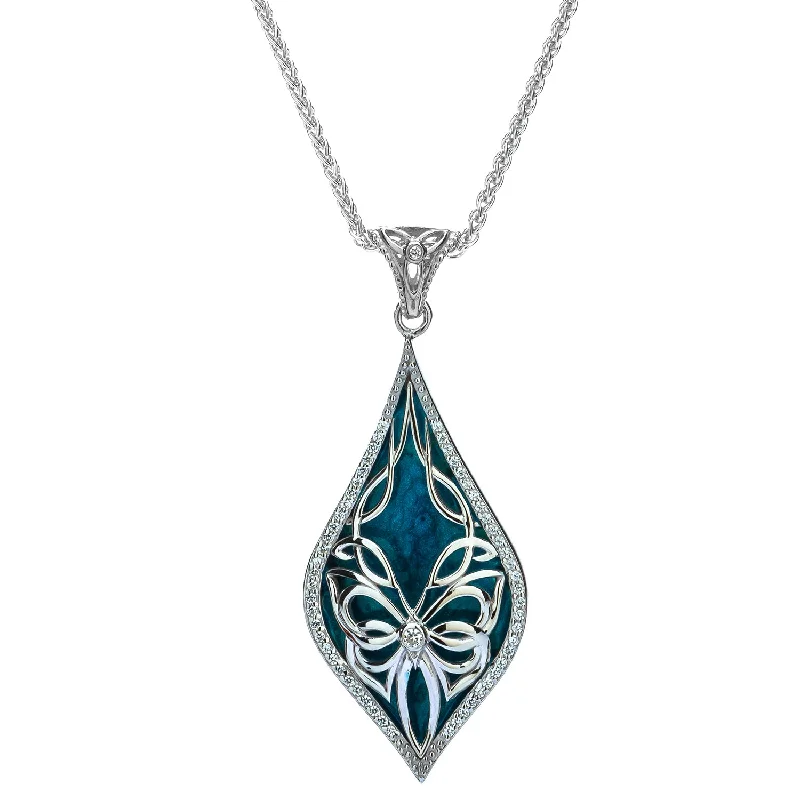 artisan-crafted gold necklace-Silver Cocooned Butterfly Enamel Pendant