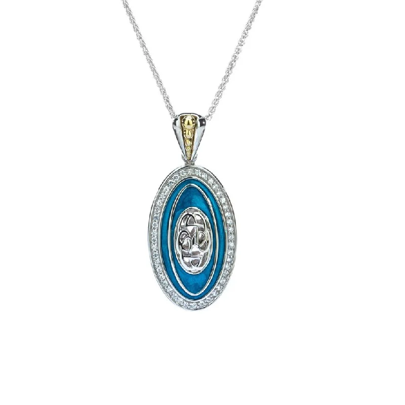 elegant filigree turquoise necklace-Silver and 10k Gold Path Of Life Enamel Pendant