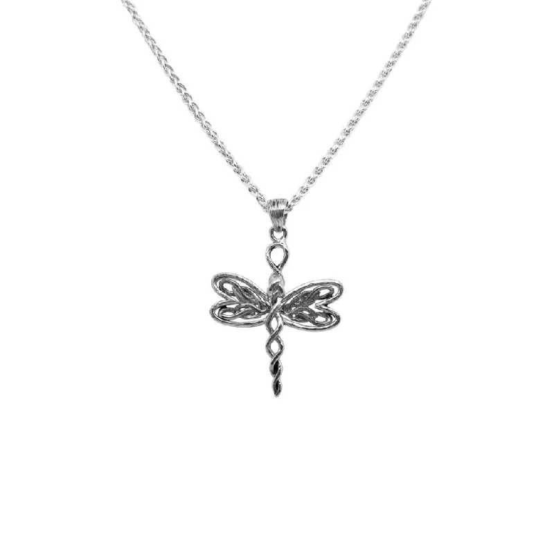 vintage-inspired sunstone necklace-Silver Dragonfly Petite Pendant