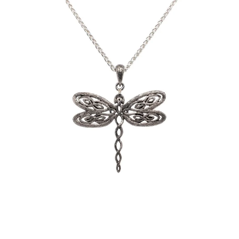 polished copper arc necklace-Silver Dragonfly Pendant