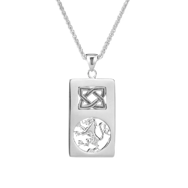 polished silver nebula necklace-Silver Lion Rampant Rectangle Pendant